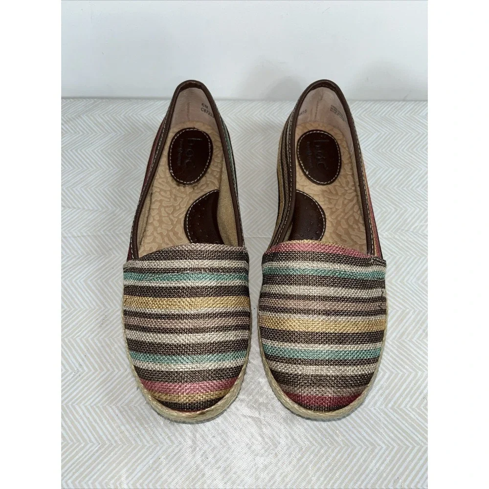 BOC Born Womens Franki Espadrille Flats Sz 6M Striped Slip On Shoes Comfort 90's